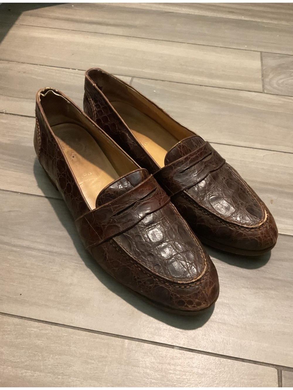 Vtg Polo Ralph Lauren Men’s Croc Brown Leather Penny Loafers Dress Shoes sz 11.5